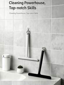 1pc Glass Surface Cleaner And 1pc Heavy Duty Hook, Durable Plastic And Silicone Material Squeegee With Convenient Handle, Hook For Hanging Storage, Space-Saving. Suitable For Bathroom, Shower, Kitchen, Mirror, Tile, Countertop - Multicolor - View 6
