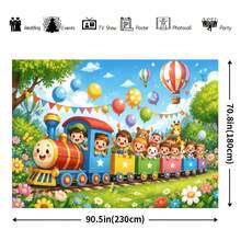2D Plane 1 Cartoon Happy Train Theme Background, With Colorful Balloons, Flowers And Lovely Animals In The Forest, Suitable For Sending A Decoration, Can Be Used As A Holiday Gift, Suitable For Indoor And Outdoor Activities. - 1 - View 8