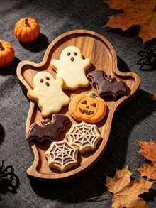 1pc Halloween‑Themed Serving Tray, 2 Sizes Available, Spooky Ghost & Tombstone Shaped Snack Platter For Candy, Cookies, Desserts, Appetizers, Perfect For Halloween Party, Trick‑Or‑Treat & Home Decor - Brown - View 6