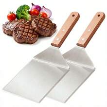 1pc Wooden Handle Stainless Steel Burger Spatula, BBQ Cooking Turner, Kitchen Tool, Pan-Frying Spatula, Kitchen Utensil - A - View 1