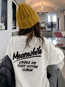 Women's Fashion Autumn/Winter Loose Casual Versatile Letter Print Pattern Long Sleeve T-Shirt - White - View 1