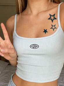 Herbal Juice Semi-Permanent Tattoo Sticker, Minimalist Star Pattern, 14 Days No Fading, Music Festival Party Gift, Temporary Tattoo Sticker For Arm, Shoulder, Neck, Collarbone, Waist, Abdomen, Body, 1pc/Pack - Blue - View 3