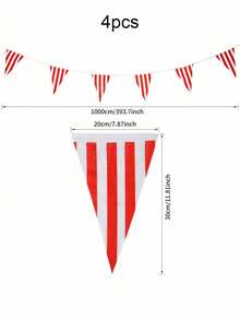 1/2/4pcs Red & White Striped Triangle Bunting Flags, Christmas Hanging Banner, Holiday Home Window Storefront Decoration, Carnival Birthday Party Supplies - Red and White Striped Bunting - View 7