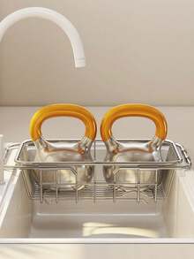 1pc Expandable Rustproof Stainless Steel Over Sink Dish Drainer Basket, Adjustable Telescopic Kitchen Sink Storage Rack, Dish Drying Holder For Plates, Bowls, Chopsticks & Tableware, Space Saving Kitchen Counter Organizer Home Gadget - Multicolor - View 7