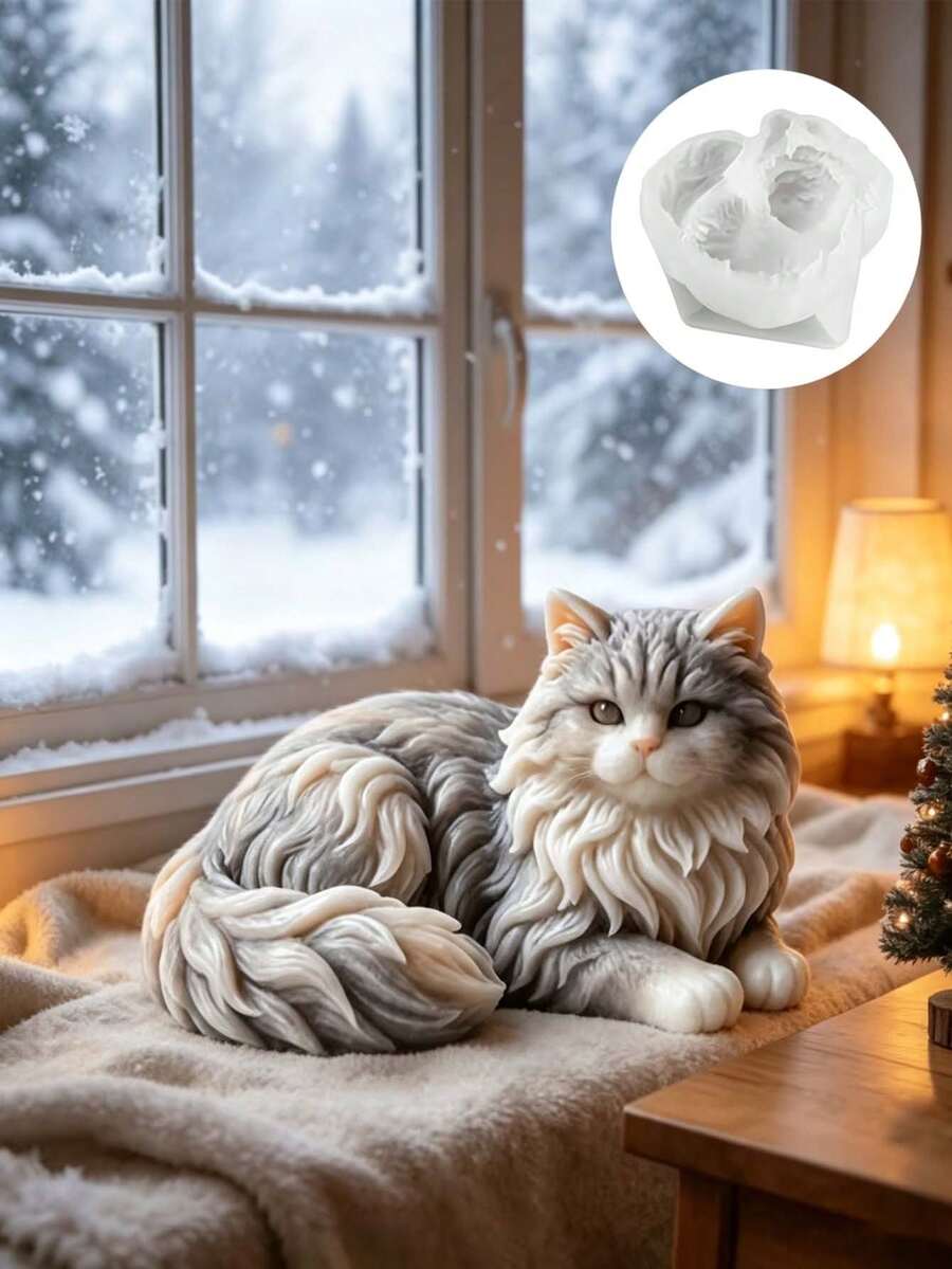 Realistic Ragdoll Cat Mold Suitable For DIY Resin Crafts, Plaster & WaxLying Long-Haired Kitten Shape With Detailed Body For Candle Making,Epoxy Resin Desktop Ornament, Handmade Molds For Hobbyists - Cat Mold - View 1