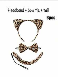 3/4pcs Brown Leopard Print Accessory Set, Includes Headband, Leopard Tail, Bow Tie, Skirt, Suitable For Carnival And Cosplay Events,Halloween - Multicolor - View 10