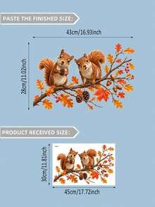 Baofeng 1pc Maple Branch Squirrel Pinecone Window Sticker, Self-Adhesive, Autumn Decor, Halloween Decor, Thanksgiving Decor, Halloween Home Decoration - Orange - View 6