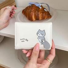 Cute Cat Trifold Wallet With Movable Tail,Lucky Cat Card Purse With Photo Window - Multicolor - View 5