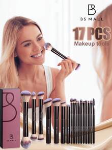 BS-MALL 17pcs Set Kuas Makeup Kopi Ultra Lembut Ramah Kulit, Desain Dua Kepala Profesional dengan Tas Penyimpanan Cokelat, Set Alat Makeup yang Sangat Menarik - Coffee Brown - View 8