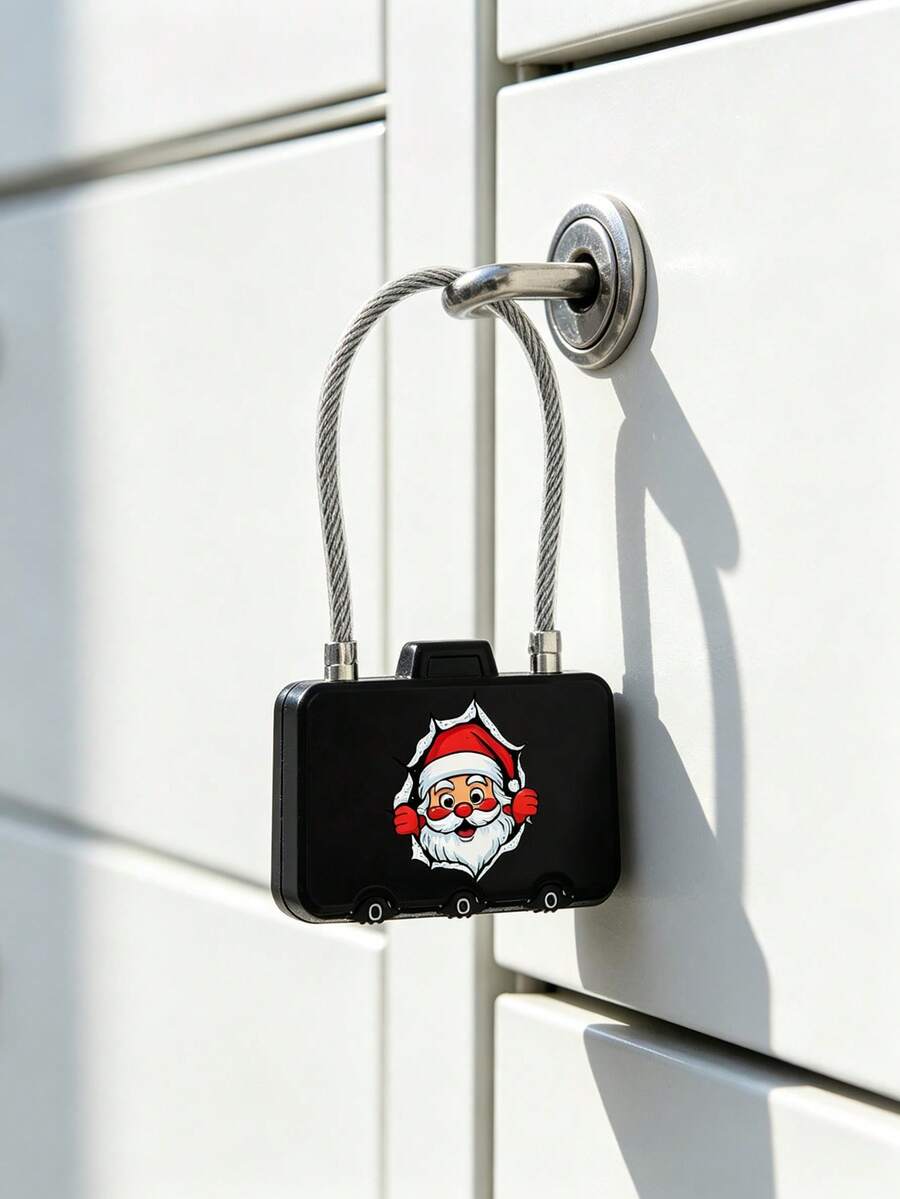 Steel Wire Rope Combination Padlock, Christmas Theme Pattern, Mini Digital Combination Lock, Portable Combination Lock, Anti-Theft Password Padlock, Suitable For Luggage, Storage Boxes, Storage Containers, Great Gift Choice For Halloween, Thanksgiving - Black - View 1