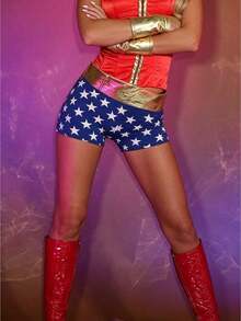 Women's Star Print Shorts, Gold Waistband Mid Rise Booty Shorts For Halloween Party - Blue - View 1