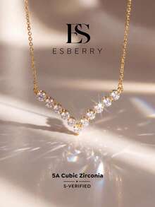 ESBERRY 1pc Elegant Cubic Zirconia Pendant Necklace, Exquisite Women's Jewelry Gift, Suitable For Birthday, Party, Holiday - V-shaped Diamond Necklace - View 1