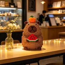 1750pcs Small Particle Capybara Eating Watermelon Building Block Toy Set, Fun Cute Model Series, Creative Leisure 3D DIY Puzzle, Stress Relief Entertainment Game, Party Decoration, Birthday Party, Holiday Halloween Christmas Gift - Multicolor - View 4