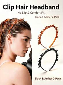 2pcs Woven Twist Headband Hair Clips, Layered Braided Hairband With Bangs Fixation Clips, Hair Accessories For Women - Multicolor - View 5