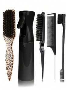 5pcs Leopard Print Tail Comb & Brush Set, Made Of Soft Bristles And ABS Material, Smooths Hair, Suitable For Home And Salon Hair Care & Styling, Travel Use - Multiple Specifications - View 8