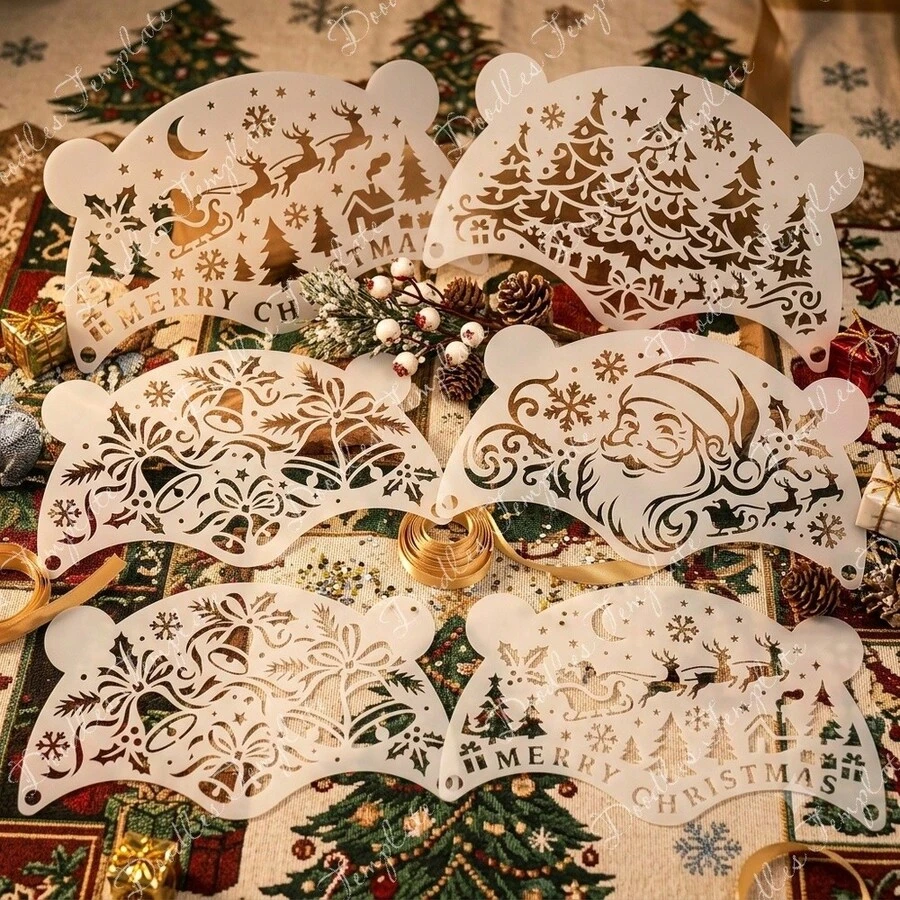 Christmas Holiday Magic! 6pcs DIY Christmas Painting Stencil Set - Create Christmas Party Decorations, Cards And Crafts In Minutes! Suitable For Gift Box Decoration, Canvas, Fabric, Greeting Cards And Home Decor. Reusable Plastic Craft Stencils