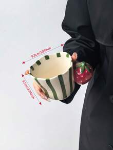 1PC Green Striped 3D Handle Ceramic Mug, Highly Attractive Home Coffee Water Cup, Birthday Gift For Couples - Green - View 3