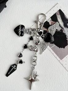 1pc Dark Sweet Cool Heart Wing Cat Keychain Bag Charm - Multicolor - View 1