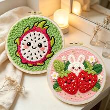 DIY Punch Needle Kit For Beginners – Includes Punch Needle, Yarn, Instructions, Square Hoop & Pre-Printed Fabric (Delicious Fruit). Creative Craft For Wall Decor Or Gifting. 2D Printed Punch Needle Starter Kit. 20x20cm (7.87x7.87 In). - Delicious Fruit - View 3