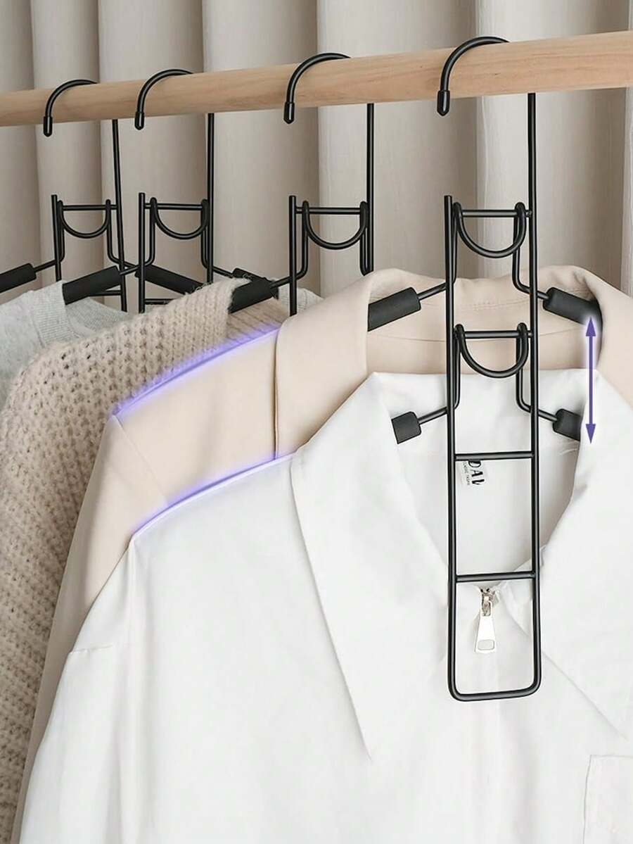 5-Tier Heavy Duty Space-Saving Clothes Rack With Non-Slip Foam Padding, 5-In-1 Multi-Layer Metal Folding Hanger, Polished Finish, Suitable For Coats, Sweaters, Suits And T-Shirts, Hanging Clothes Storage, Space-Saving Design