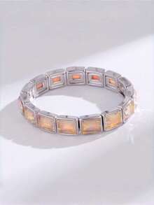 1pc Square Rhinestone Bracelet, High-End Dopamine Colorful Gemstone Bohemian Style Bracelet, Delicate Design Suitable For Daily Wear And Gifting - Multicolor - View 20