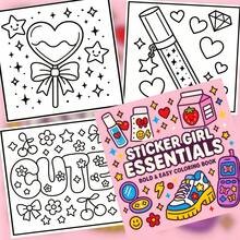 1pc Cute Sticker Coloring Book, Includes 24 Pages Of Fun And Adorable Patterns, Featuring Classic Elements Every Girl's Sticker Pack Can't Miss. From Hearts, Iced Coffee To Cosmetics, Headphones, Sparkling Stars-Perfect Gift For Birthday, Halloween, Christmas And Other Holidays - Cute Sticker Coloring Book - View 3