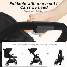 Lightweight Baby Stroller, FoldableStroller, Extended Sun Canopy ,Adjustable Backrest, Breathable Mesh, Easy To Carry, Suitable For Travel - Black - View 4
