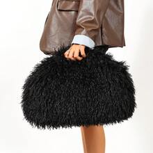 BAILEE Fashion-Forward Faux Fur Solid-Color Clutch Bag, Plush Flap, Large Size, Ideal For Outfit Coordination And A Preferred Gift Option. - Multicolor - View 4