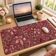 Pink Bow Wreath Large Mouse Pad, Coquette Christmas Desk Mat, Extended Keyboard Pad Polyester Surface With Rubber Base For Gaming, Office, Dorm Decor And Holiday Gifts For Women 3 Sizes Available - View 4