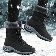 SOSENFER 女款加厚保暖高筒冬季雪地靴，保暖內裡中筒靴防滑底時尚百搭雪靴戶外登山靴 - 黑色 - 查看 8