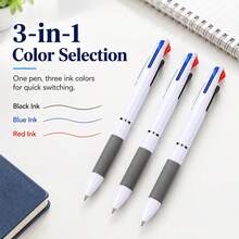 4/6/10/12/20/30pcs 3-In-1 Multicolor Retractable Ballpoint Pens, White Barrel Black Red Blue Ink Writing Pens, Office School Diary Pens, Desktop Office Accessories - Round - View 4