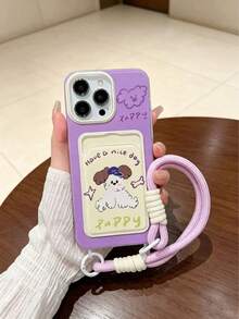 Cartoon Purple Puppy Phone Case Compatible With Apple 17 Pro Max, 16/15 Large Hole Card Holder, 14 Shockproof, 13, For Girls - Purple - View 3