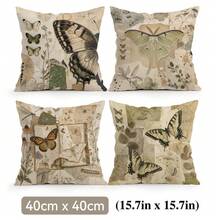 4pcs/1pc Vintage Insect Collage Design Pattern Pillow Case, Single-Sided Print Pillow Cover, Suitable For Living Room, Bedroom, Home Decor, All Season Pillow Case - Multicolor - View 11