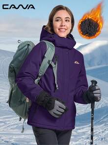 Cavva Women's Fleece Lined Jacket Warm Snow Skiing Multi-Pockets Hooded Winter Coat Hiking Camping Mountaining - Purple - View 2