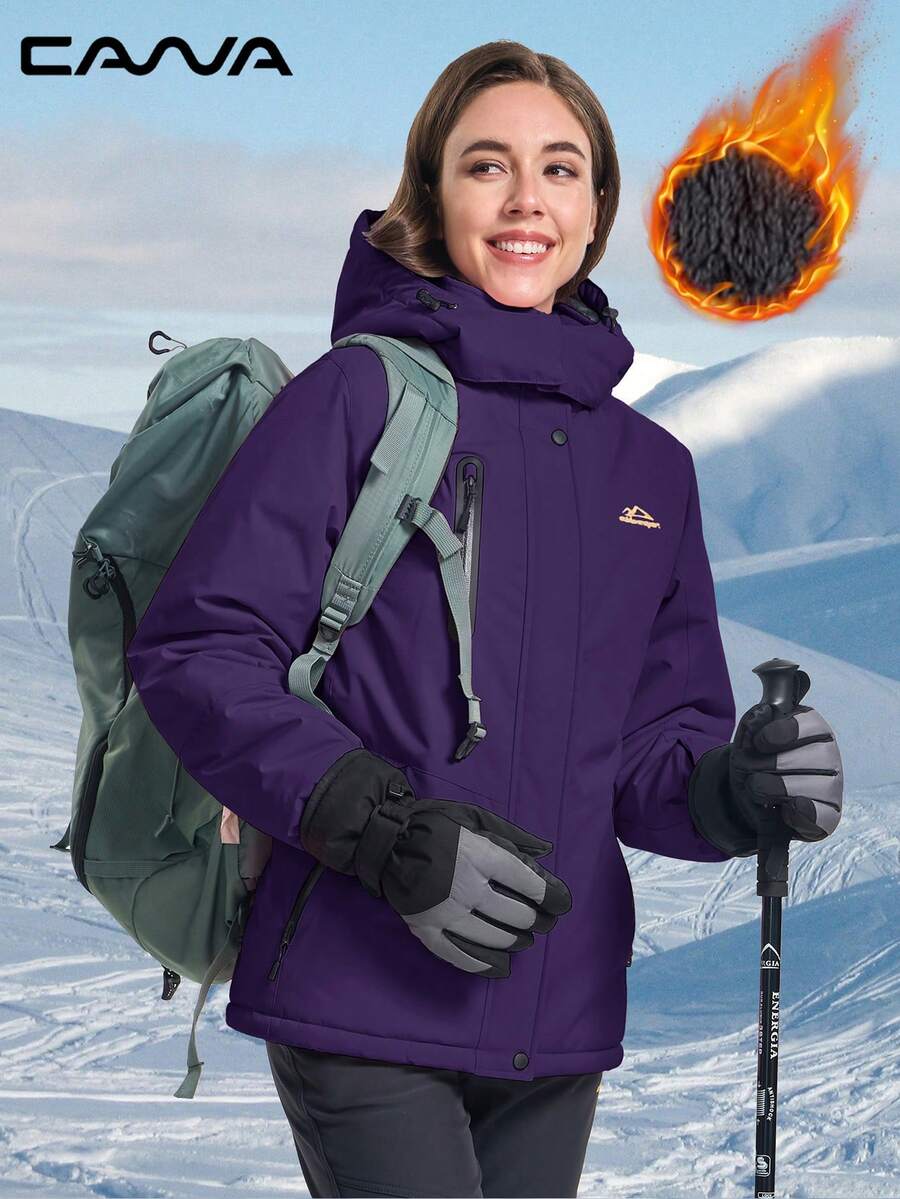 Cavva Women's Fleece Lined Jacket Warm Snow Skiing Multi-Pockets Hooded Winter Coat Hiking Camping Mountaining