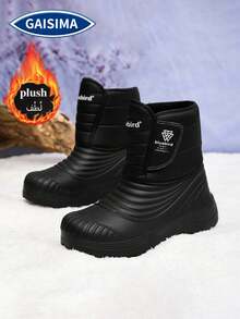 GAISIMA New Men's Pure Black Wavy Striped Fully Thermal-Lined Snow Boots, Thick Textured Anti-Slip Sole Winter Warm Outdoor Boots - Black - View 1