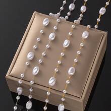 1m Imitation ABS Irregular Pearl Beaded Chain With Stainless Steel Jump Rings, Suitable For Bulk Production, Can Be Used For DIY Handicrafts - Asymmetrical Pearl Stainless Steel Chain - View 5