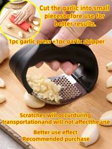 1pc Stainless Steel Garlic Press, Professional Garlic Ginger Grinder With Ergonomic Handle, Anti-Rust, Multipurpose Vegetable Fruit Spice Crusher Tool For Camping Home Hotel Restaurant, Essential Gift For Chef Cooking Lover - Black - View 16