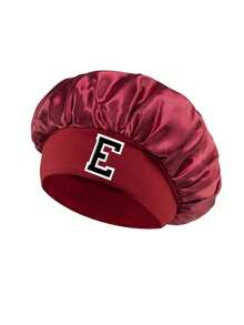 1Pc Women Letter Satin Sleep Bonnet, Wide Elastic Band Hair Cap, Noble Style Night Headwrap, Night Hair Protection Head Cover For Daily Sleep - Burgundy - View 8
