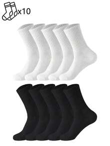 1/5/10/20 Pairs Men's Mid-Calf Socks, Minimalist Black & White Casual Socks For Spring & Autumn, Daily Versatile - Multicolor - View 11