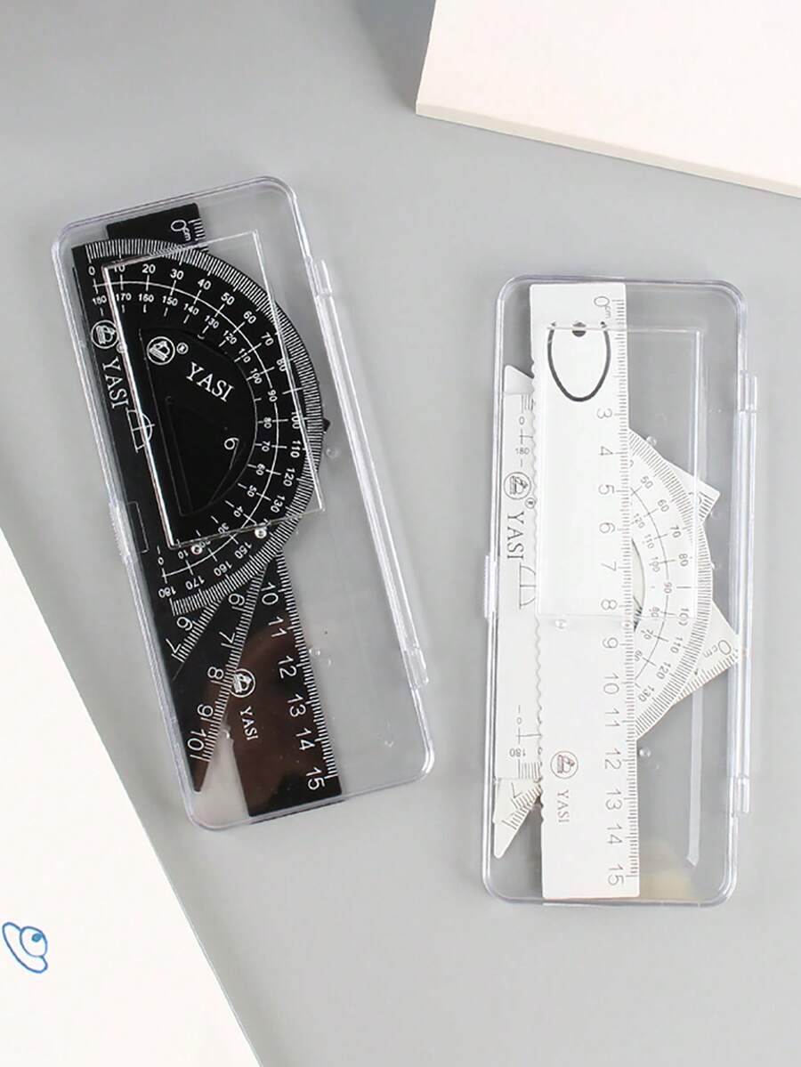 Metal Drawing Set For Middle And Elementary School Students, 4-Piece Set With Ruler, Triangle Ruler, Protractor, Wear-Resistant And Durable, Exam Drawing And Measurement Tool With Transparent Box - Sets - View 1