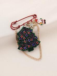 1pc Bohemian Christmas Element Series Classic Elegant Versatile Fashion Handmade Beaded Non-Woven Fabric Christmas House, Christmas Tree, Santa Claus, Rhinestone Snowflake Pendant, Large Brooch, Brooch Suitable For Women's Clothing, Backpack, Holiday, Party, Banquet, Large Gathering Perfect Gift, Christmas Gift For Friends And Family, Vacation, Travel, Photography, Leisure, Commute Daily Wear - Christmas Tree/Christmas House - View 1