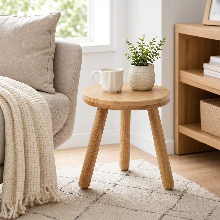 Indoor Wooden Plant Stand, 11.8 Inches (Approx. 30 Cm) High Plant Table, Mid-Century Wooden Plant Stool, 28 Cm (11.02 Inch) Diameter Tabletop Suitable For Large Flower Pots, Modern Home Decor Small Round Side Table, Small End Table, Coffee Table, Suitable For Living Room, Balcony, Office - Round - View 1