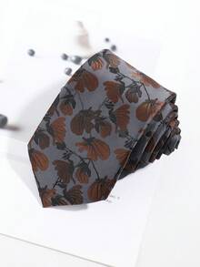 1PC Men's Vintage Grey Base Brown Floral Jacquard Grey-Brown Subtle Pattern Personalized Formal Business Wedding Shirt With Decorative Tie - Castle Grey-brown Jacquard - View 3