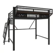 Loft Bed, 140 X 200 Cm, Metal Bed Frame, Storage Compartments, Open Lower Level, Without Mattress, Black - Black + Metal + 140cm*200cm - View 3