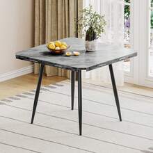Modern White Marble Extendable Kitchen Table With Corduroy Upholstered Chairs For Dining Room, Kitchen - Grey Table + Orange Chair - View 9