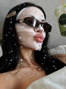1pc Iridescent Acrylic Face Gem Sticker, Shimmer Round Rhinestones, Stage Y2K Makeup Decor Sticker For Face, Body & Nail Art - Multicolor - View 5