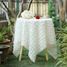 1pc 3D White Rose Floral Tablecloth, Lace Ruffled Square Table Cover, Suitable For Wedding, Bridal Shower, Birthday Party, Dessert Table, Baby Shower And Home Decor Photography Background, Elegant Romantic Tablecloth, All Season Use - White - View 5