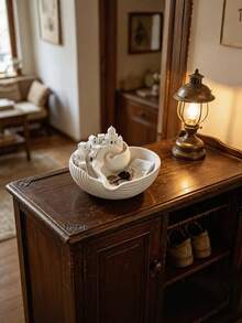 1pc Santorini Desktop Storage Tray Bowl, Creative Shell Town Key Holder Bowl, Mediterranean Style Entryway Jewelry Organizer, Home Luxury Decor Ornament, Christmas Holiday Gift - White - View 4