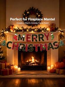 36/18pcs Merry Christmas Banner Set, Santa Claus Socks Tree Hanging Decor, Fireplace Wall Holiday Photo Backdrop Decoration - Multicolor - View 7